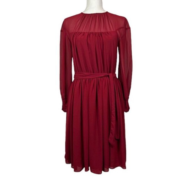 Slate & Willow Rose Illusion Dress Chiffon Lined Elastic Waist Red Womens Size 6 - Picture 2 of 14